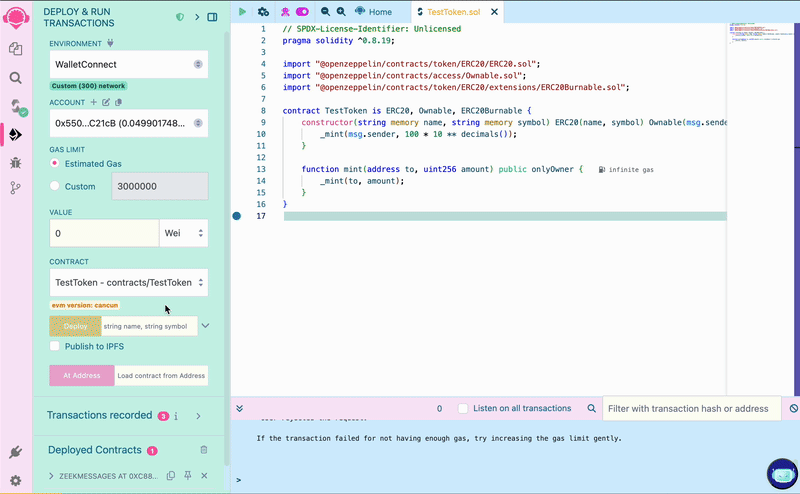 Deploy ERC20 Remix EVM