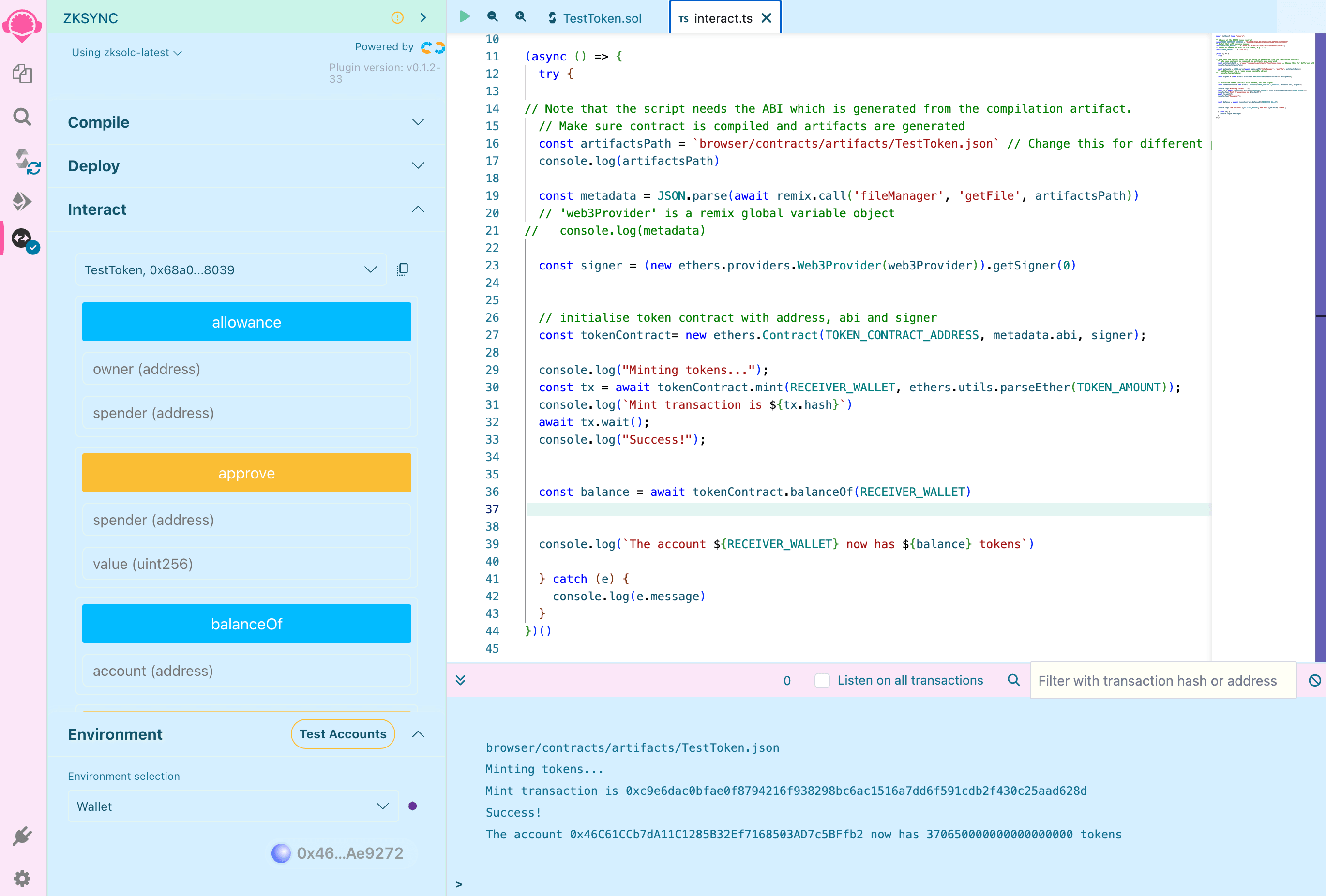 ERC20 interact script in Remix
