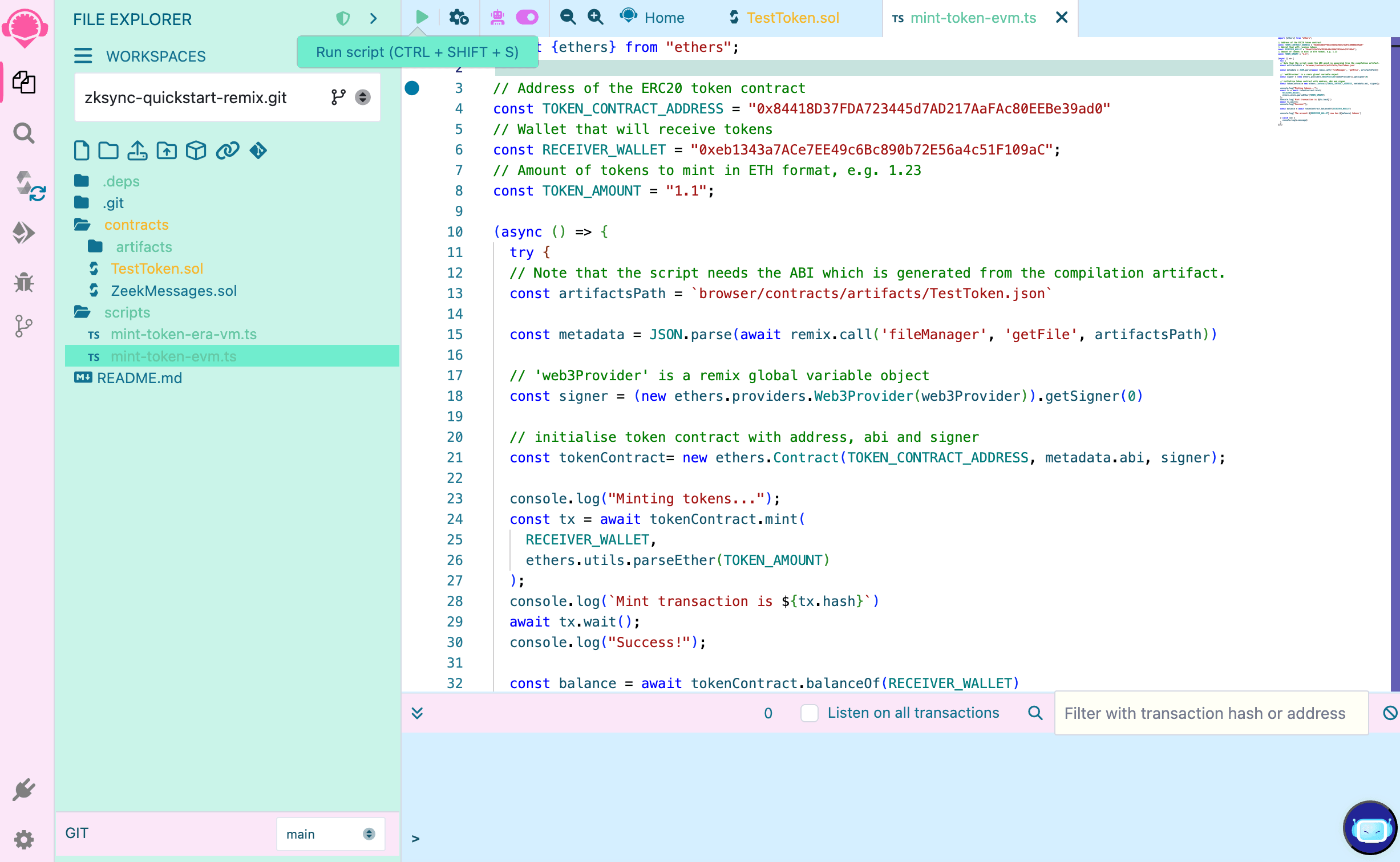 ERC20 interact script in Remix